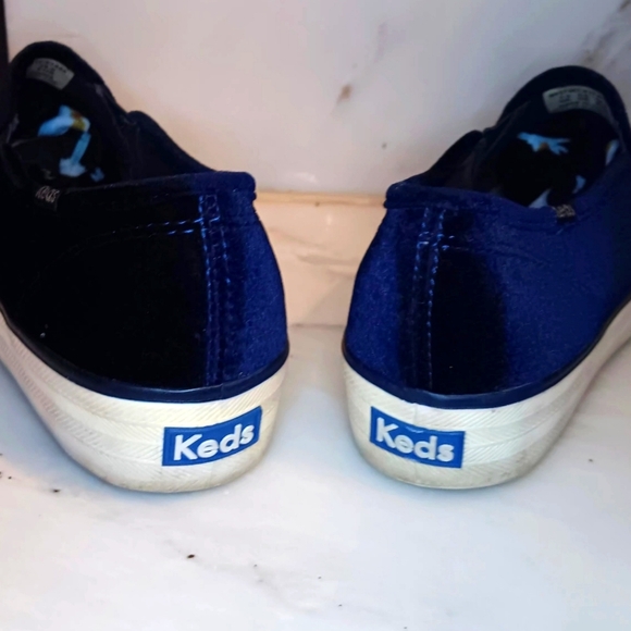 Keds Celebrations Dark Blue Velvet Double Decker Slip-on Sneakers - Picture 3 of 8